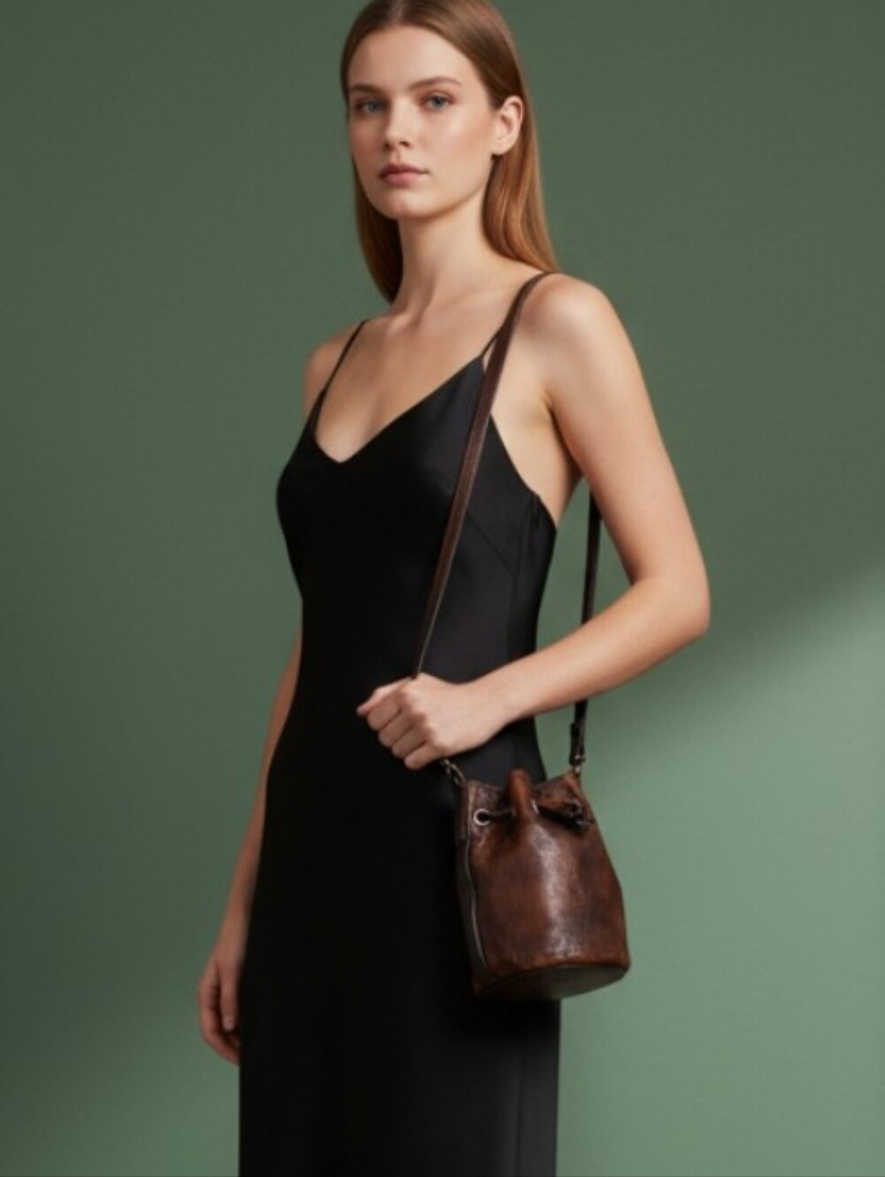 Campomaggi Italian Distressed Cognac Leather Cinch Top Mini Bucket Bag